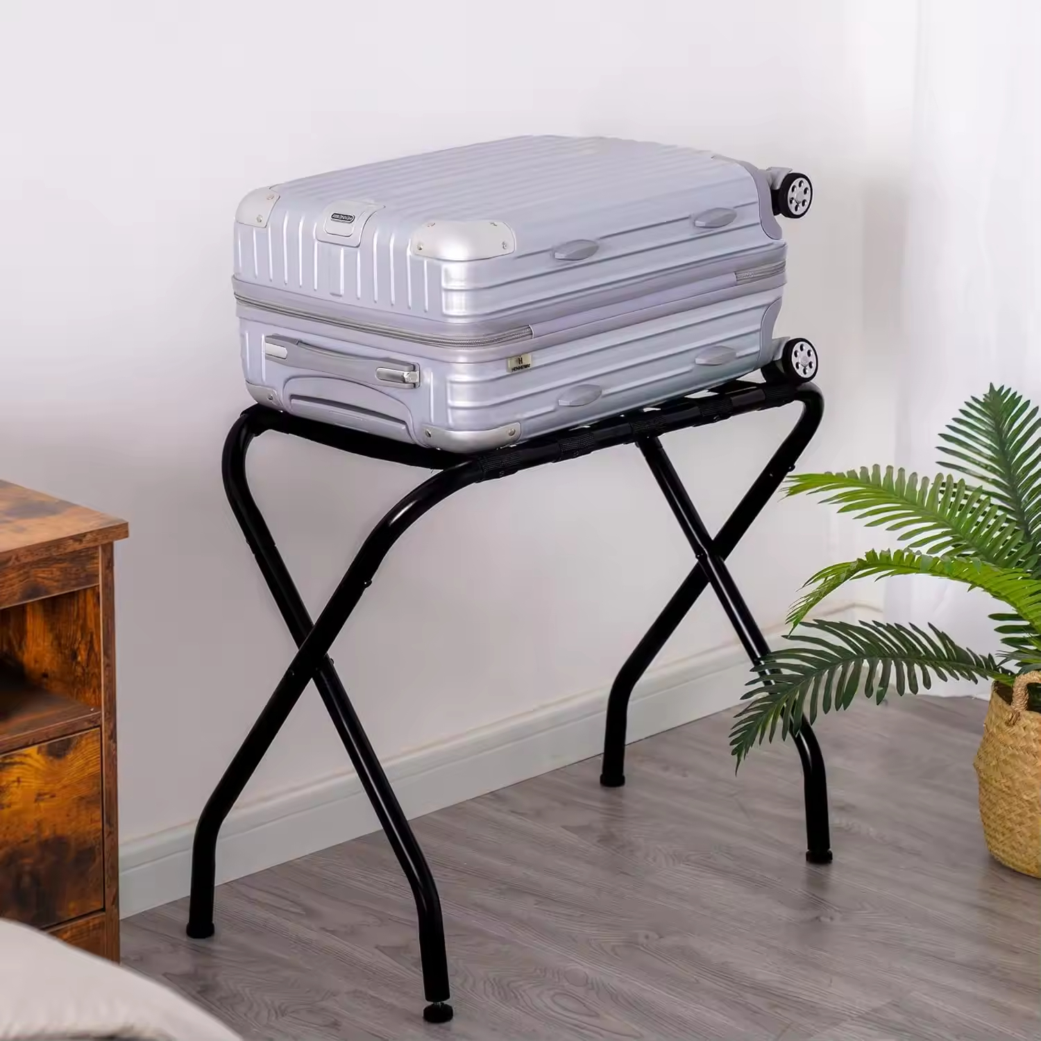 Custom 1-Liter Steel Folding Suitcase Stand Adjustable Leg Luggage Racks Single Living Room Storage Standing Eco-Friendly Strong