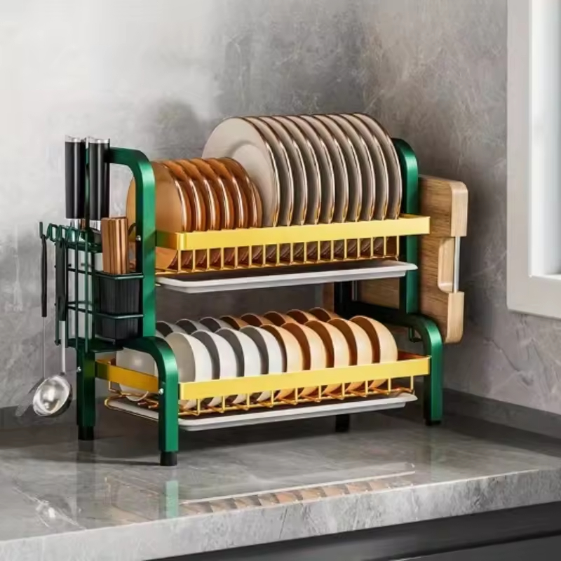 Manufacturer OEM Stainless Steel Kitchen Utensil Rack, 2-Tier Countertop Organizer Multifunctional Storage Shelf