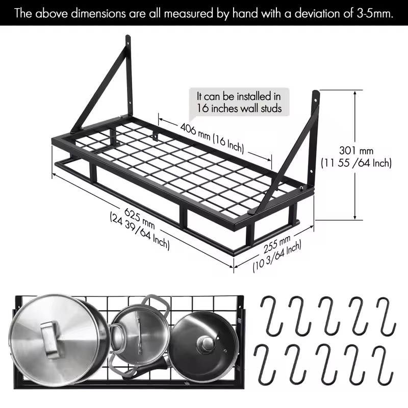 Factory Custom Floor Type Stainless Steel Pot Rack Kitchen 24 Inch Hanging Spice Storage Organizer Hooks Customizable Color