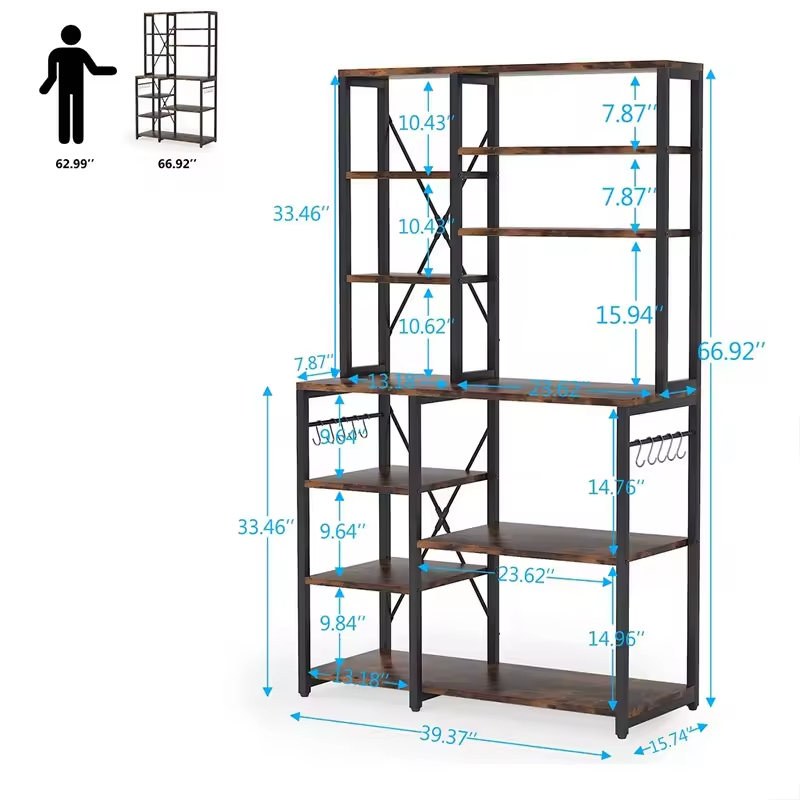 Hot Selling 6-Tier Kitchen Storage Shelf with Hutch and Shelves Custom Factory Fast Delivery for Kitchen Baker's Rack Storage