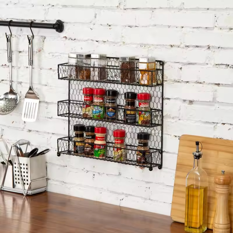 Custom Kitchen Storage Rack Single Tier 27-Jar Stainless Steel Spice Rack Floor Type Eco-Friendly Non-Folding Factory Design