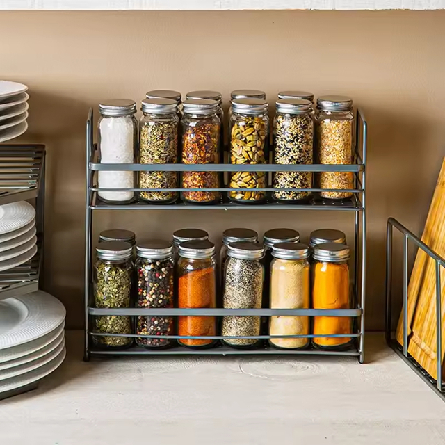 Hot-Selling Eco-Friendly Carbon Steel Floor Type Single-Tier Seasoning Rack Home Kitchen Storage Shelf Organizer with Spice Rack