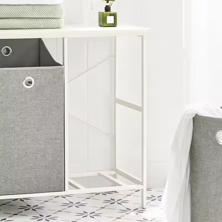 Commercial 2-in-1 Laundry Organizer | Steel + Polyester Construction | Removable Waterproof Fabric Bags | Bathroom Clothing