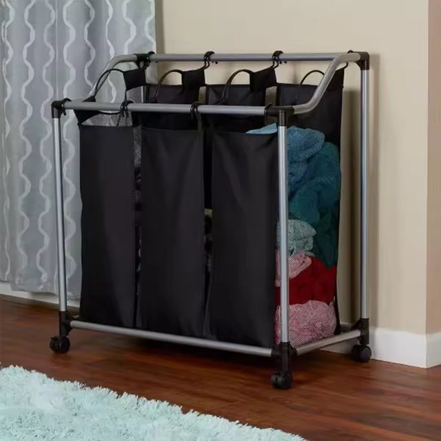 ODM OEM Triple Sorter Laundry Storage Box Household Rolling Hamper with Wheels for Bathroom & Living Room