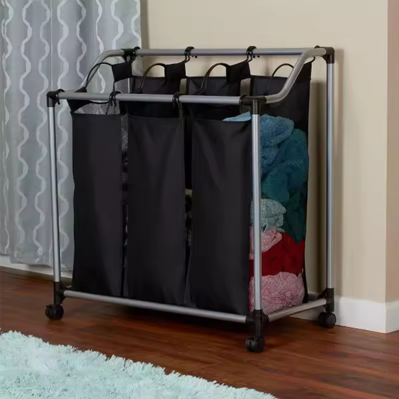 ODM OEM Triple Sorter Laundry Storage Box Household Rolling Hamper with Wheels for Bathroom & Living Room