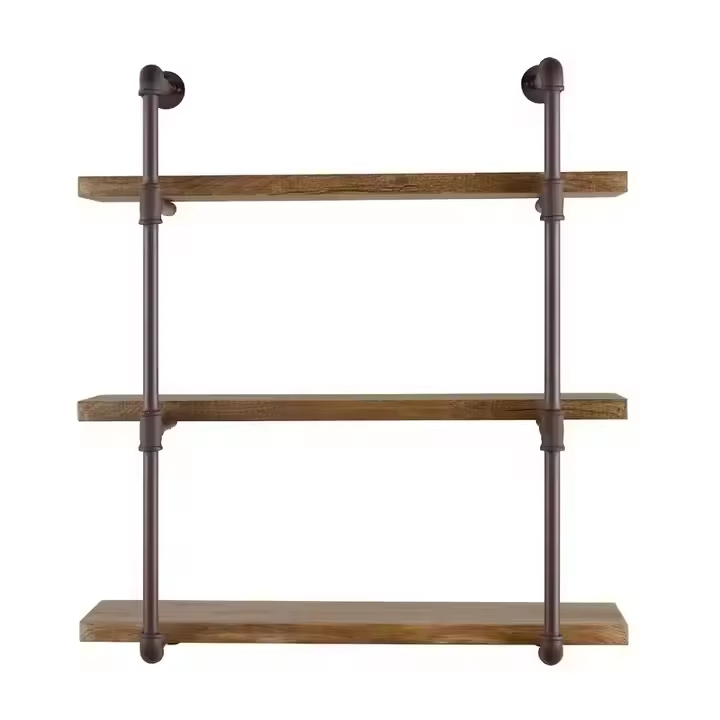 Factory Customizable 3-Tier Metal Frame Wall Mounted Multifunctional Pipe Bookcase for Living Room Office