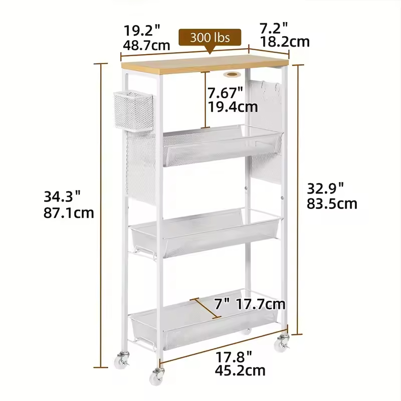 OEM Factory Large Capacity 4-Tier Kitchen Cart with Rolling Storage Rack Slim Metal Storage Cart 4-Wheel Kitchen Islands & Carts