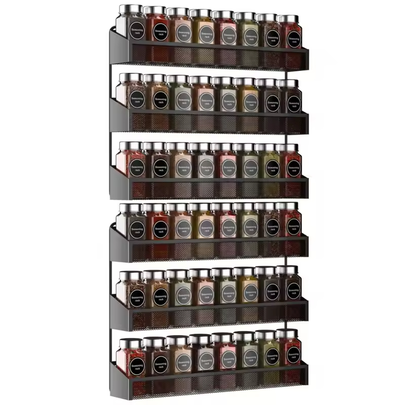 Customizable 6-Layer Stainless Steel Wall-Mounted Kitchen Storage Rack Factory Adjustable Spice Rack
