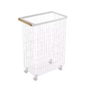 Factory Custom Home Slim Rolling Laundry Basket Hamper Steel + Wood Rolling Laundry Storage Basket With Ring Handles