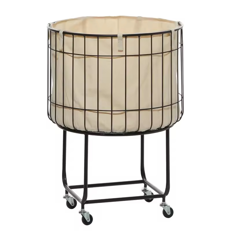 Hot-selling OEM&ODM Rectangle Home Slim Rolling Laundry Basket Hamper Metal Deep Set Wire Basket Storage Cart with Wheels
