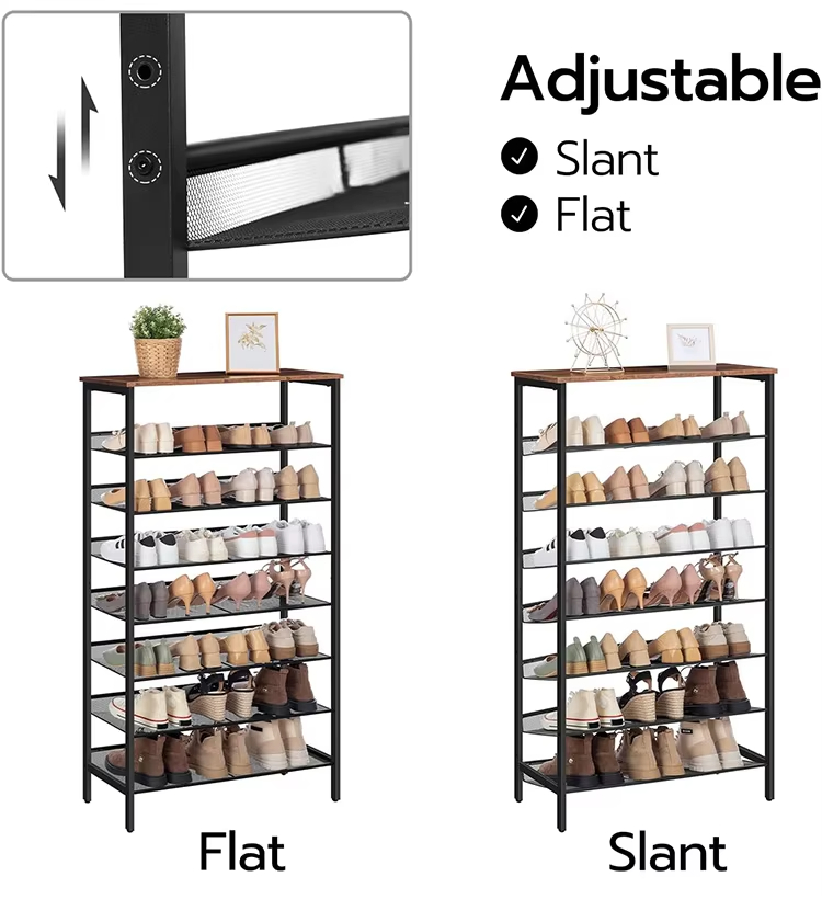 Custom 8-Tier Industrial Rustic Brown Metal Shoe Rack Organizer Sturdy Large Capacity Living Room Shoe Storage