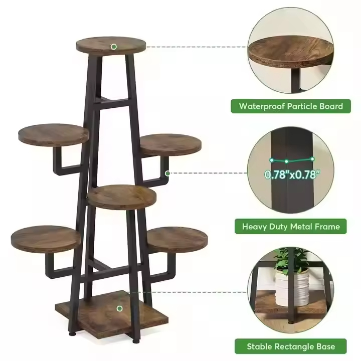 ODM OEM Custom Industrial Plant Stand Home Furniture for Living Room Balcony Showroom Ample Space Bookcases Display Racks