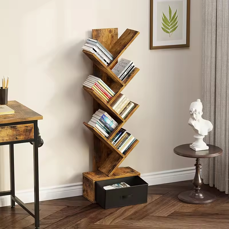 Factory Wholesale 7-Tier Wooden Freestanding Bookshelf for Home Furniture Storage Rack Living Room Bookcase for CDs Movies Books