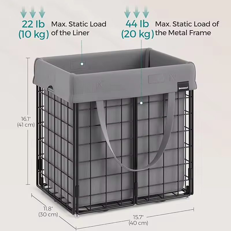 Custom 50L Metal Wire Frame Laundry Hamper with Removable and Washable Liner for Bedroom and Bathroom Organization