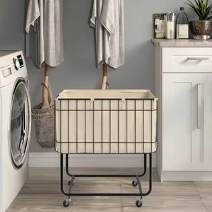 OEM ODM Factory Metal Deep Set Wire Basket Storage Cart Fabric Lining for Kitchen Food Bathroom Beverage Rolling Laundry Basket