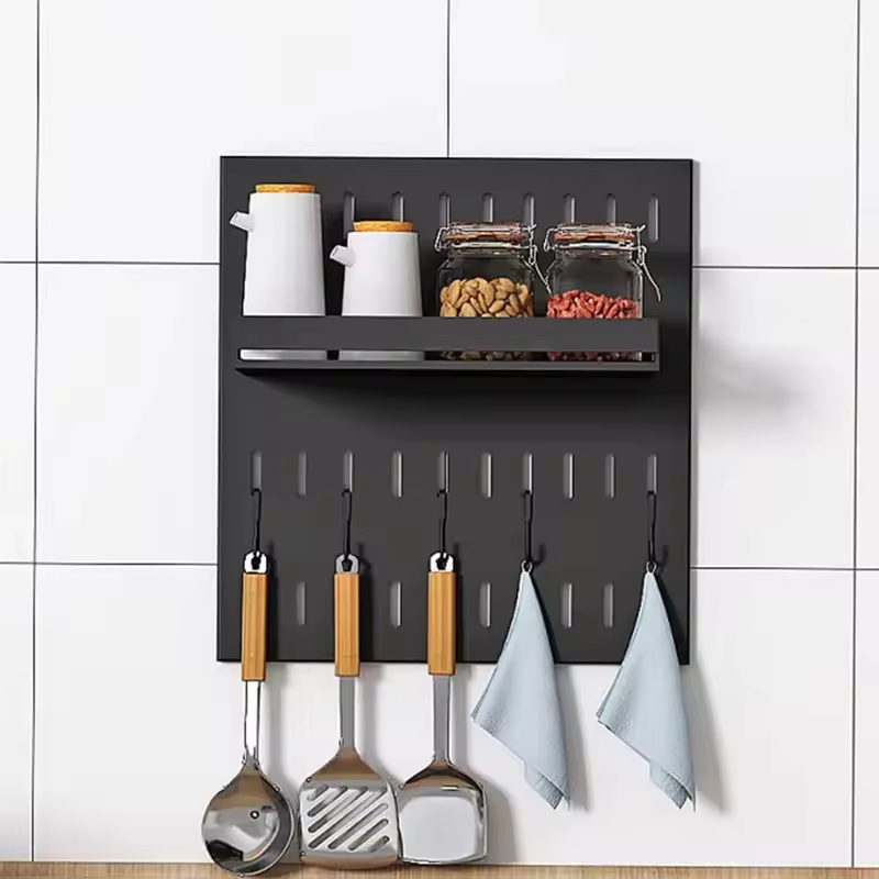 Customized Large-Capacity Stainless Steel Magnetic Black Seasoning Rack Detachable Multi-Function Spice Holder for Kitchen for