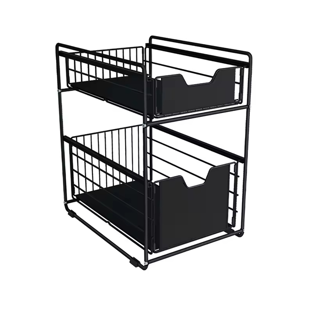 Customized Black Stackable Cabinet Storage Rack Wooden Metal 2 Set with Double Tiers for Kitchen & Living Room Organizer