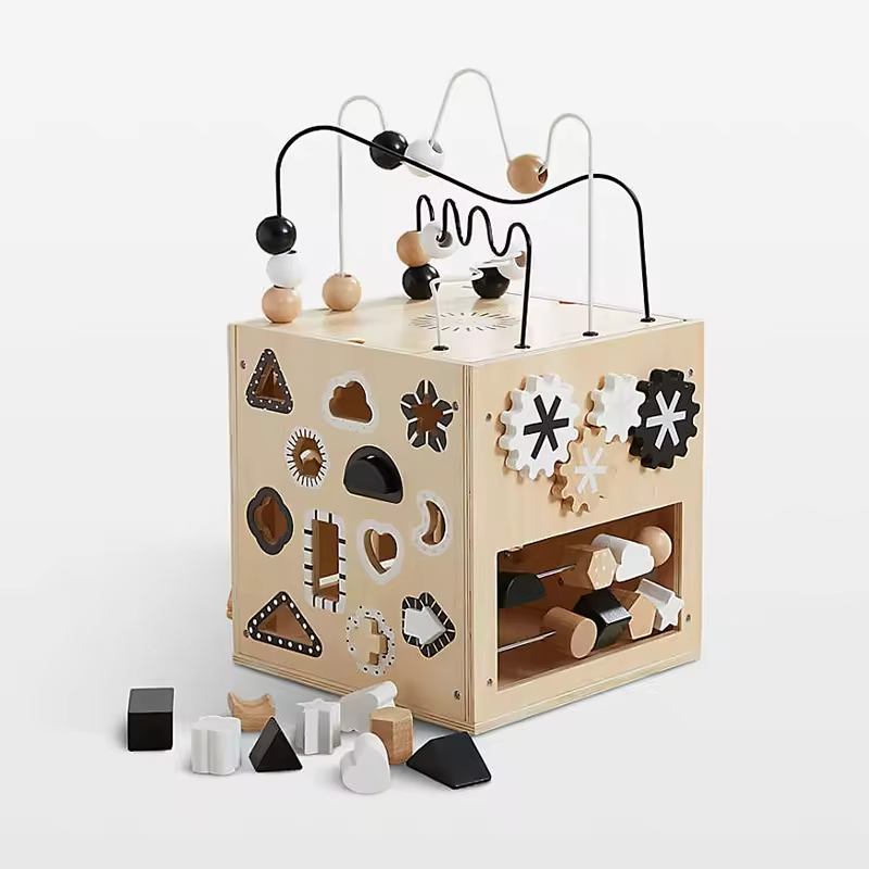 Wonder & Wise by Asweets Durable Space-Saving Wooden Baby Busy Box Toy-Customizable Color Modern Home Decor