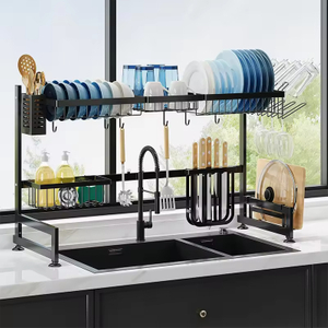 Factory Custom 2-Tier Adjustable Length(33.5-36.2in) Stainless Steel Dish Rack Over Sink Dish Rack Dish Drying Rack