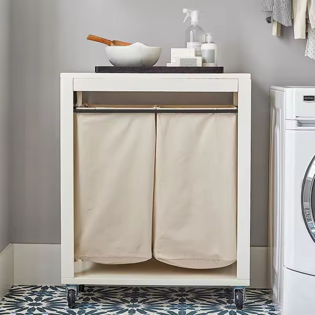 ODM OEM Canvas Laundry Basket with Wheels Laundry Hamper Cart Laundry Basket