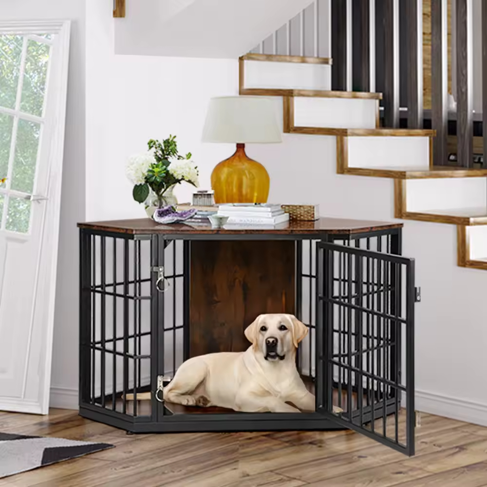 ODM&OEM Dog Crate Furniture Corner Heavy Duty Dog Kennel Metal Wood End Table Vintage Decorative Pet Crates Movable Sustainable