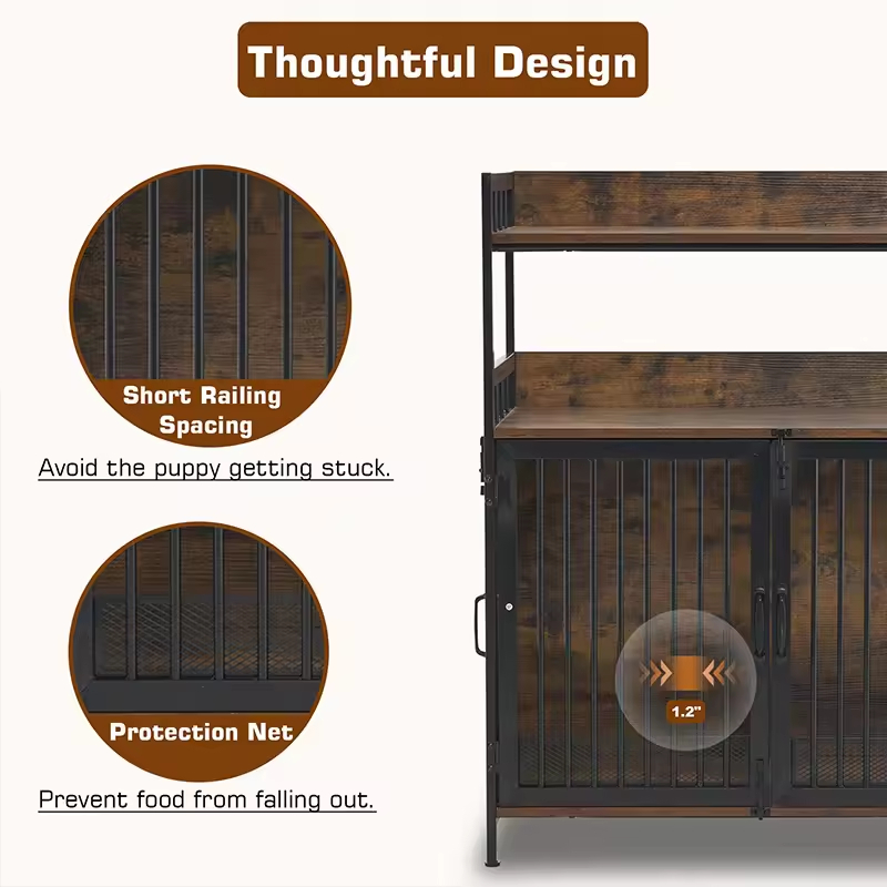 Factory Custom Heavy Duty Wooden Dog Crate End Table with Three-Tier Storage Shelves Standing Type Multifunction Indoor Use