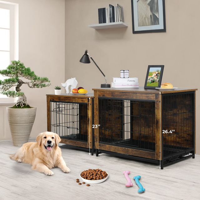 Heavy-Duty Wooden Dog Crate Furniture Indoor End Table Night Stand with Removable Tray Easy Standing Installation for Tools