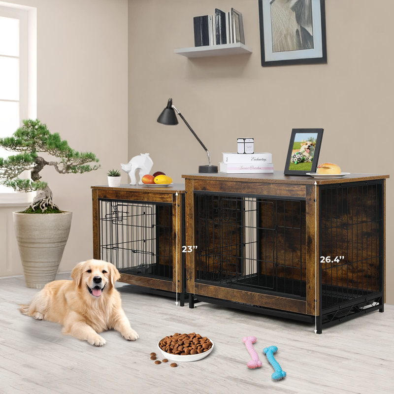 Heavy-Duty Wooden Dog Crate Furniture Indoor End Table Night Stand with Removable Tray Easy Standing Installation for Tools