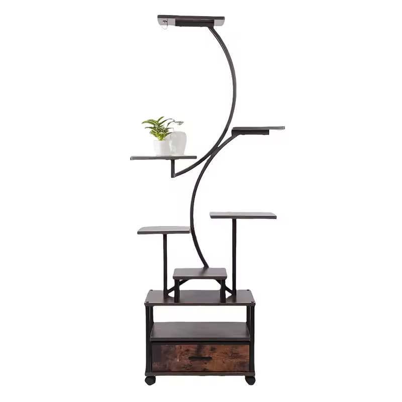 Customized 7-Tiered Indoor Tall Plant Stand Gold Finish 7-Drawer Storage OEM Customizable Metal Tree Shape Flower Pots Planters