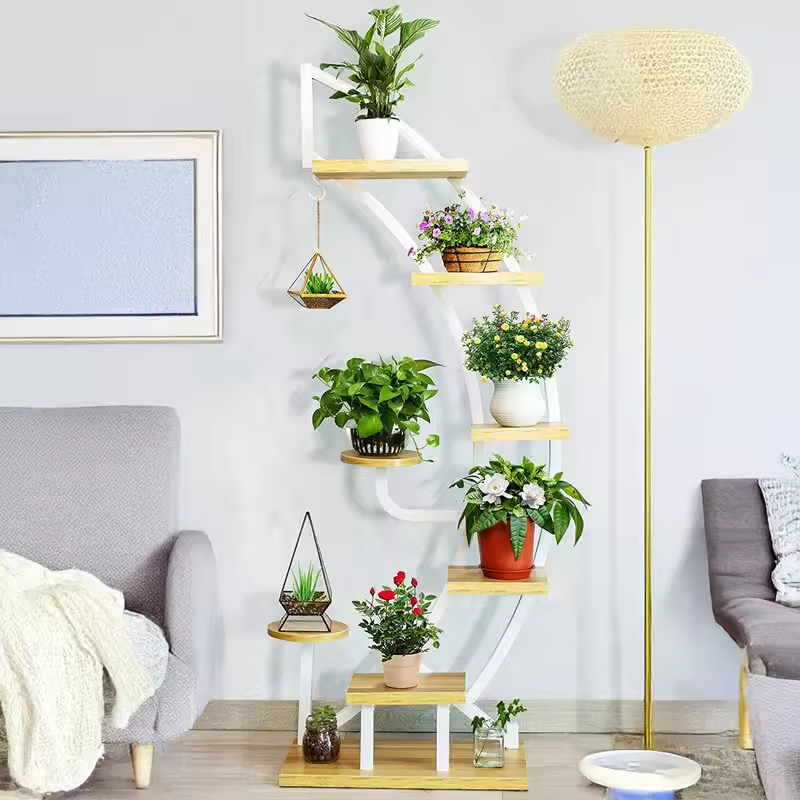 Custom Indoor Plant Stand Multiple Plants Large Metal Wooden Plant Shelf Creative Diy Flower Stand Flower Pots Display Rack