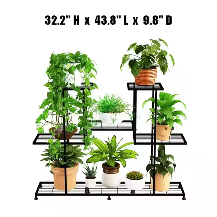 Customized 4-Tier Indoor Metal Plant Stand Multi-Purpose Flower Pot Shelf Rack Black Corner Plant Stand Storage Holders Racks