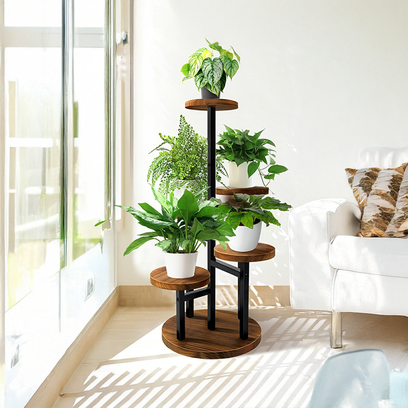 Customizable 4-Tier Metal Wood Plant Stand Tall Indoor Living Room Balcony Garden Patio; Factory-Designed Bookcases Bookshelves