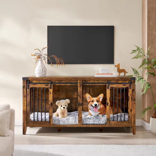 ODM&OEM Heavy Duty Wooden Dog Crate with Sliding Doors Sustainable Vintage Indoor Use Customizable Color Tools Storage