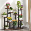 Customized Black Modern Multi-Tier Metal Wood Plant Stand Powder Coated Finish Durable Indoor/Outdoor Multi-Purpose