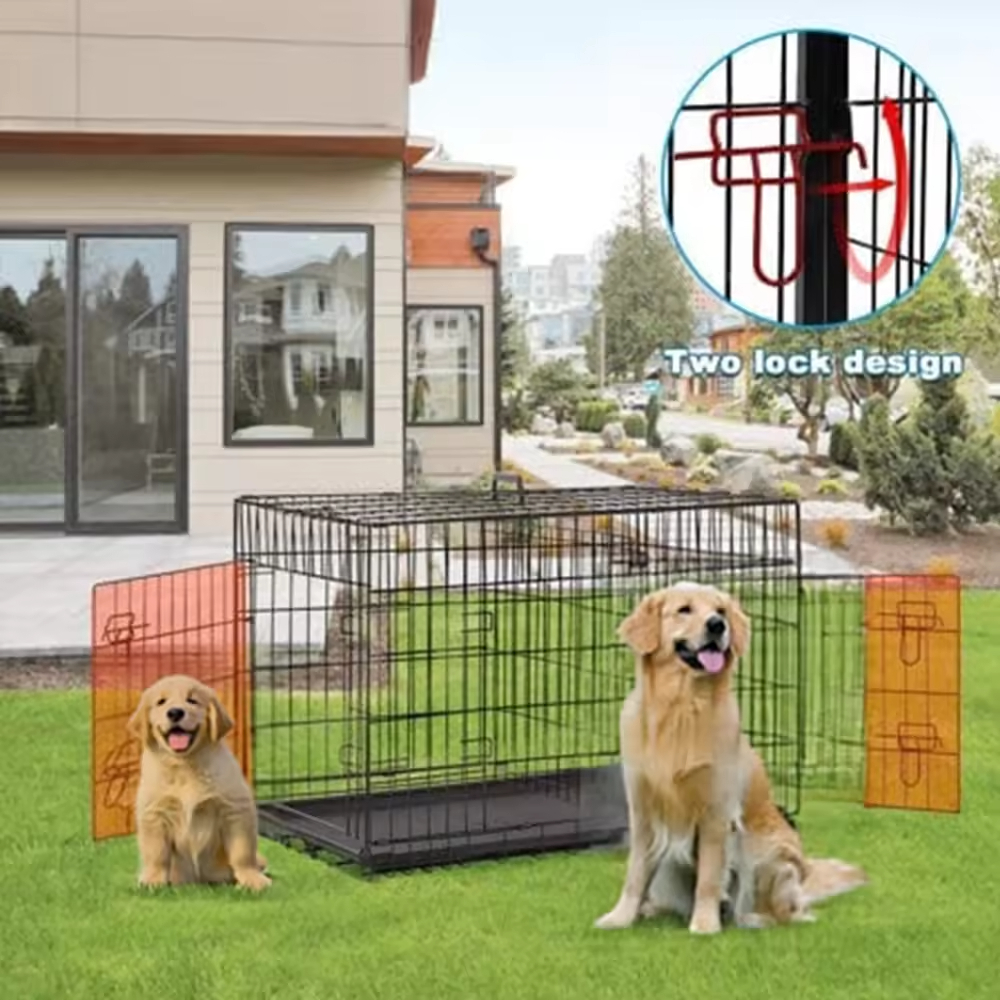 Corner End Table Wooden Steel Dog Crate Furniture Mesh Pet Crate Dog House Medium/Small Dogs Indoor Tool Features Vintage