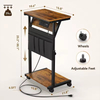 OEM&ODM Wooden Modern C Shaped Adjustable Bedroom End Table Charging Station USB Power Outlet Storage Bag for Couch Side Table