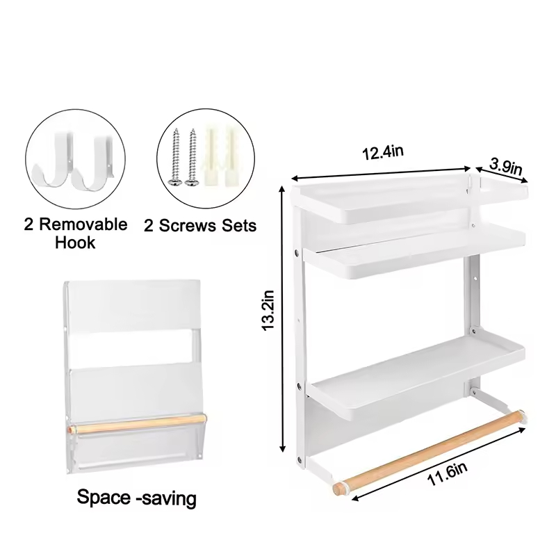 Magnetic Spice Rack for Refrigerator Magnetic Paper Towel Holder for Fridge Magnetic Shelf Fridge Magnet Organizer Spice Rack