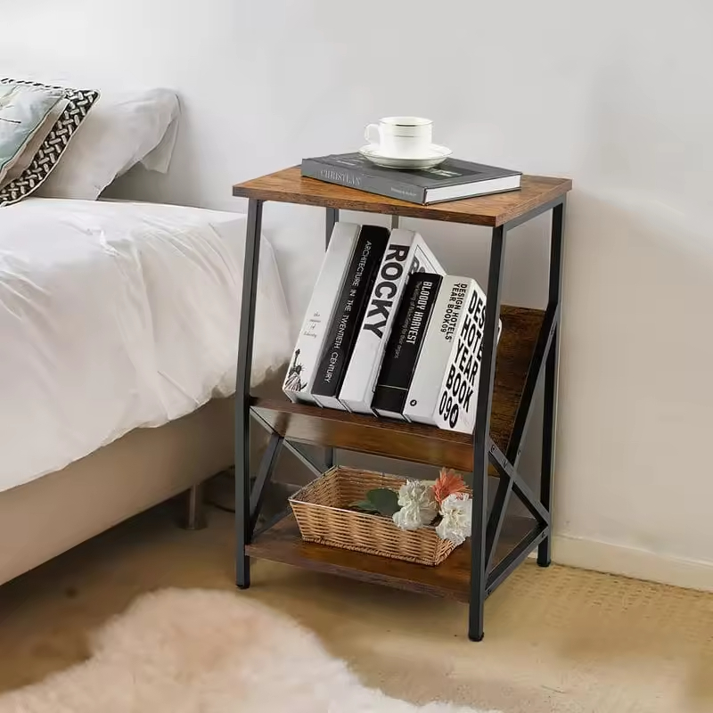 Antique Metal Wood End Table ODM/OEM 3-Layers for Living Room Bedroom Office Storage Shelf Side Tables Contemporary for Dining