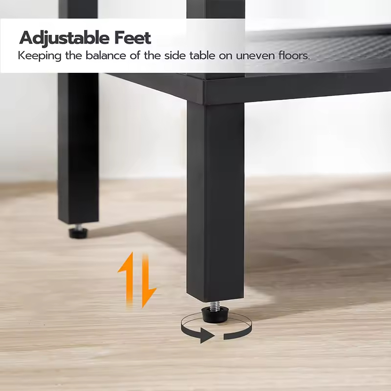 Modern USB Charging Station End Table with Storage Shelf Nightstand for Bedroom or Living Room Metal Home Furniture