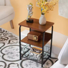 OEM&ODM End Table Side Table 3 Tiers Nightstand Retro Storage Shelf for Bedroom Stable Wood and Metal Frame Side Table