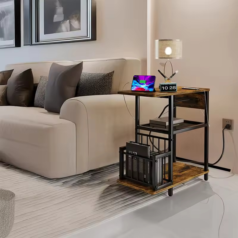 Modern OEM & ODM Side Table with USB Ports Outlets Charging Station Narrow Nightstand for Living Room Bedroom Sofa Couch Table