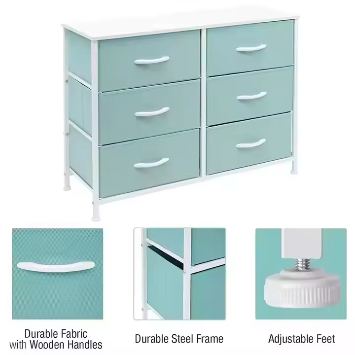 6 Drawer Storage Chest W/Metal Frame Nightstand Tower Organizer Space-Saving Bedside Cabinet for Bedroom/Hotel/Office