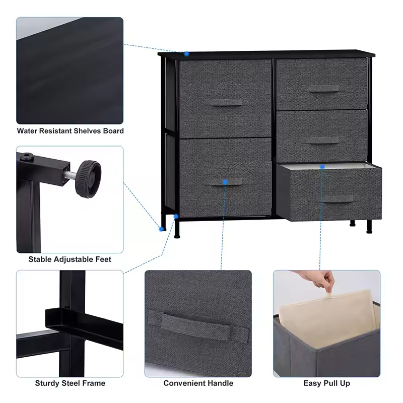 Multi-Size Fabric Drawer Chest (2/3/5/7/9 Bins) Metal Frame Space Saving Room Dresser Organizer Hotel/Apartment Storage Cabinet