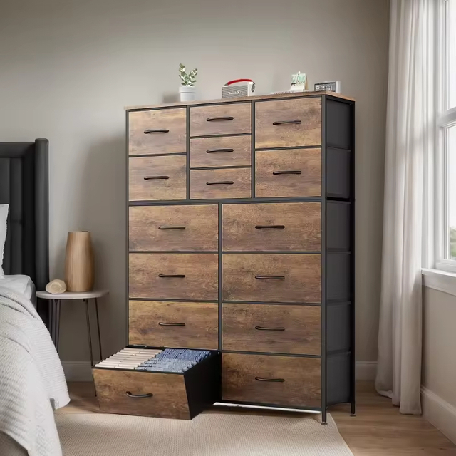 15-Drawer Modern Console Table Storage Organizer Sturdy Tall Bedroom Nursery Living Room Hotel Wholesale Villa Farmhouse