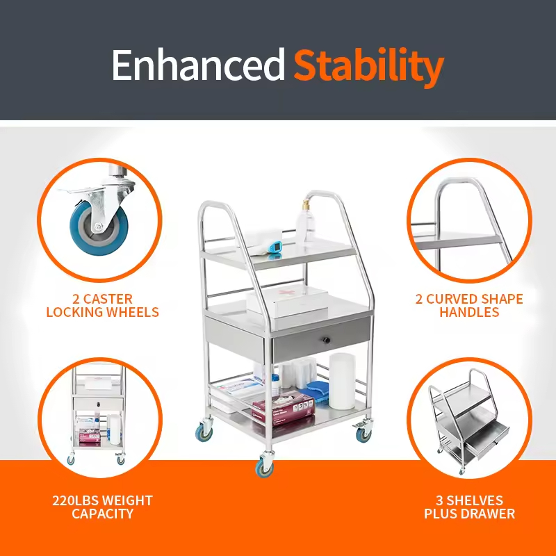 5-Tier Metal & Wood Floor Medical Storage Cart for Kitchen Bathroom Living Room