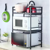 Three-Layer Retractable Standing Type Metal Kitchen Shelving for Countertop Rice Cooker Oven Microwave Rack for Household Use