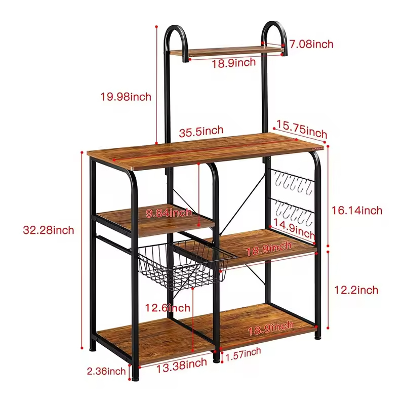 OEM/ODM 3-Tier Freestanding Wooden Top Metal Kitchen Rack Multi-Function Baker's Rack Coffee Bar Cabinet Kitchen Islands Carts