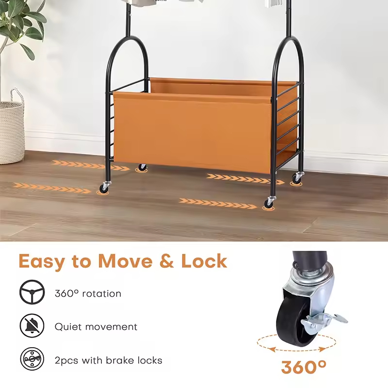 Industrial Metal Garment Rack W/Rolling Wheels Space-Saving for Bedroom Laundry Entryway Closet Home Storage Office Living Room