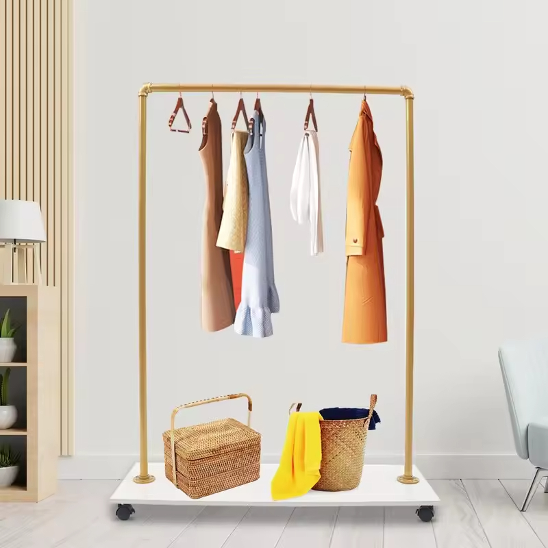 OEM & ODM 51.2 Inch Simple Freestanding Metal and Wood Detachable Garment Rack for Bathroom Living Room Wardrobe Use