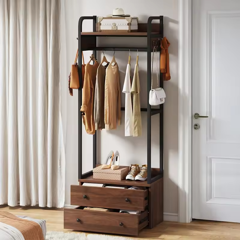 Modern Bedroom Bathroom Wall Wardrobe Multi-Use Extendable Adjustable Waterproof Portable Closet Rack Cabinet Wood+Metal Factory